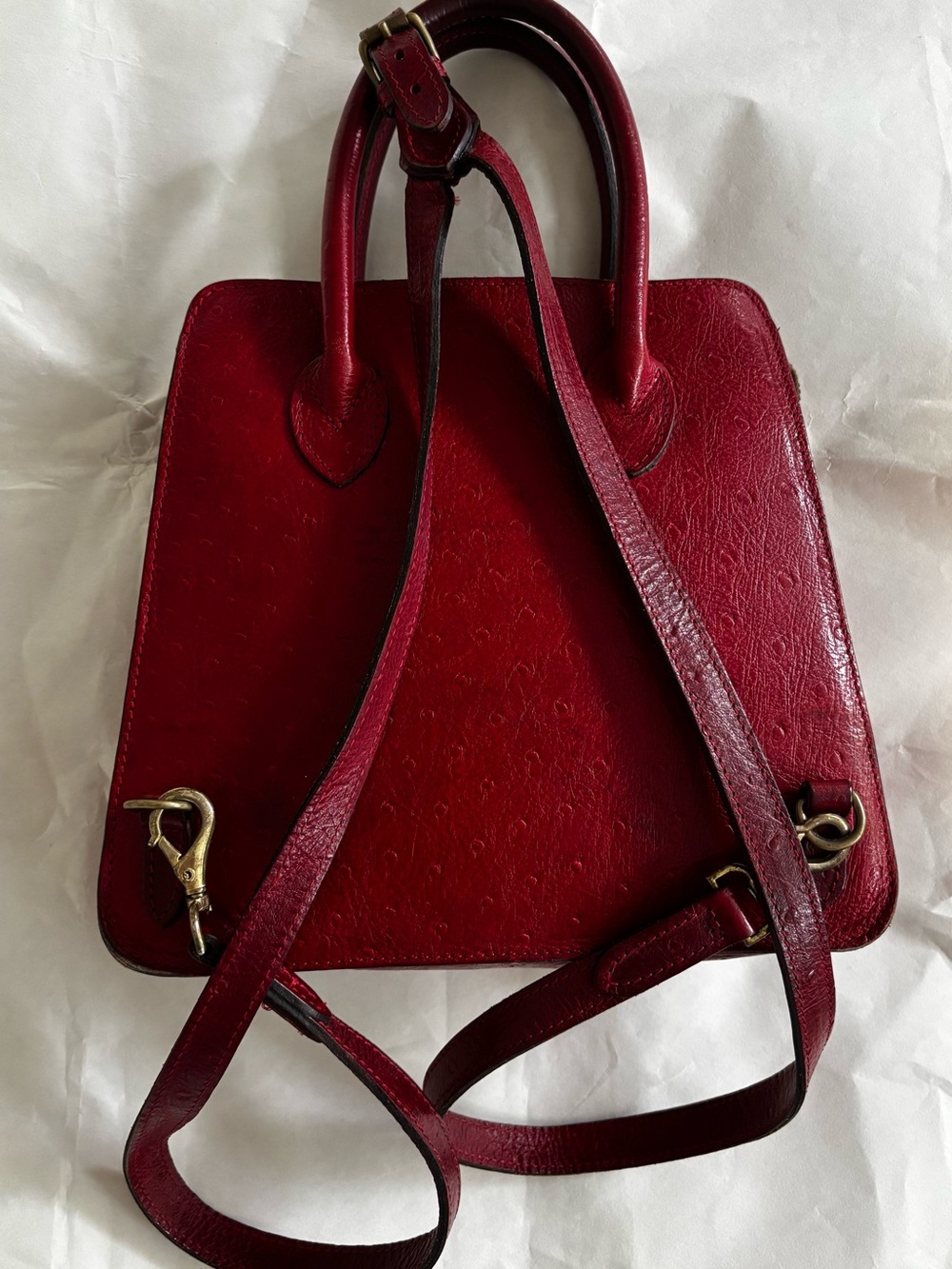 RARE Vintage Mulberry Red Ostrich Leather Bag/ Backpack - Picture 16 of 16